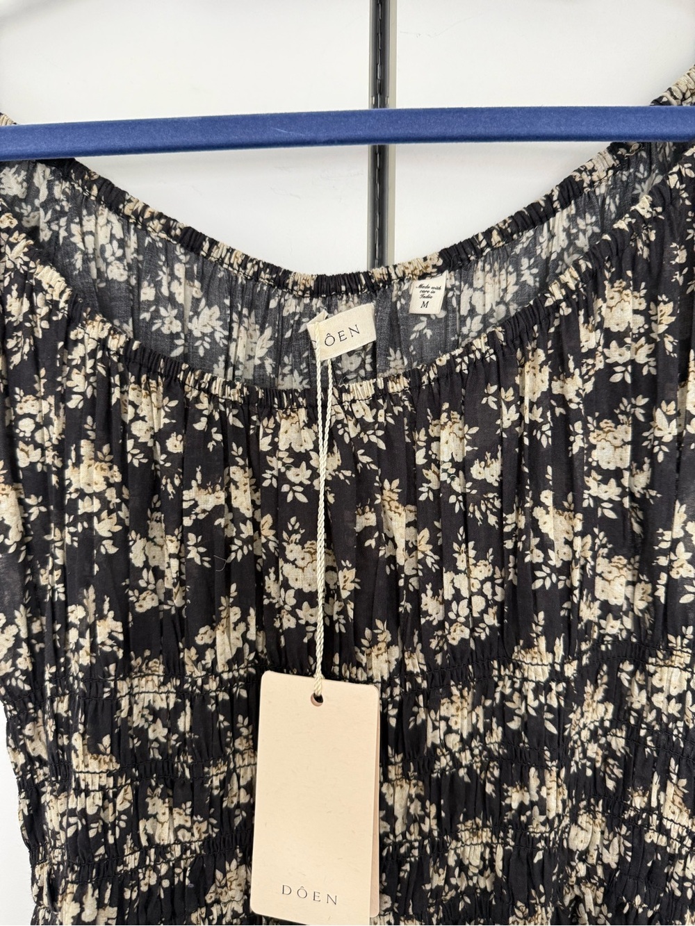 NWT! DÔEN Quinley Shirred Black Floral Cotton Voile Midi Dress / Medium 🌼 - Picture 5 of 8